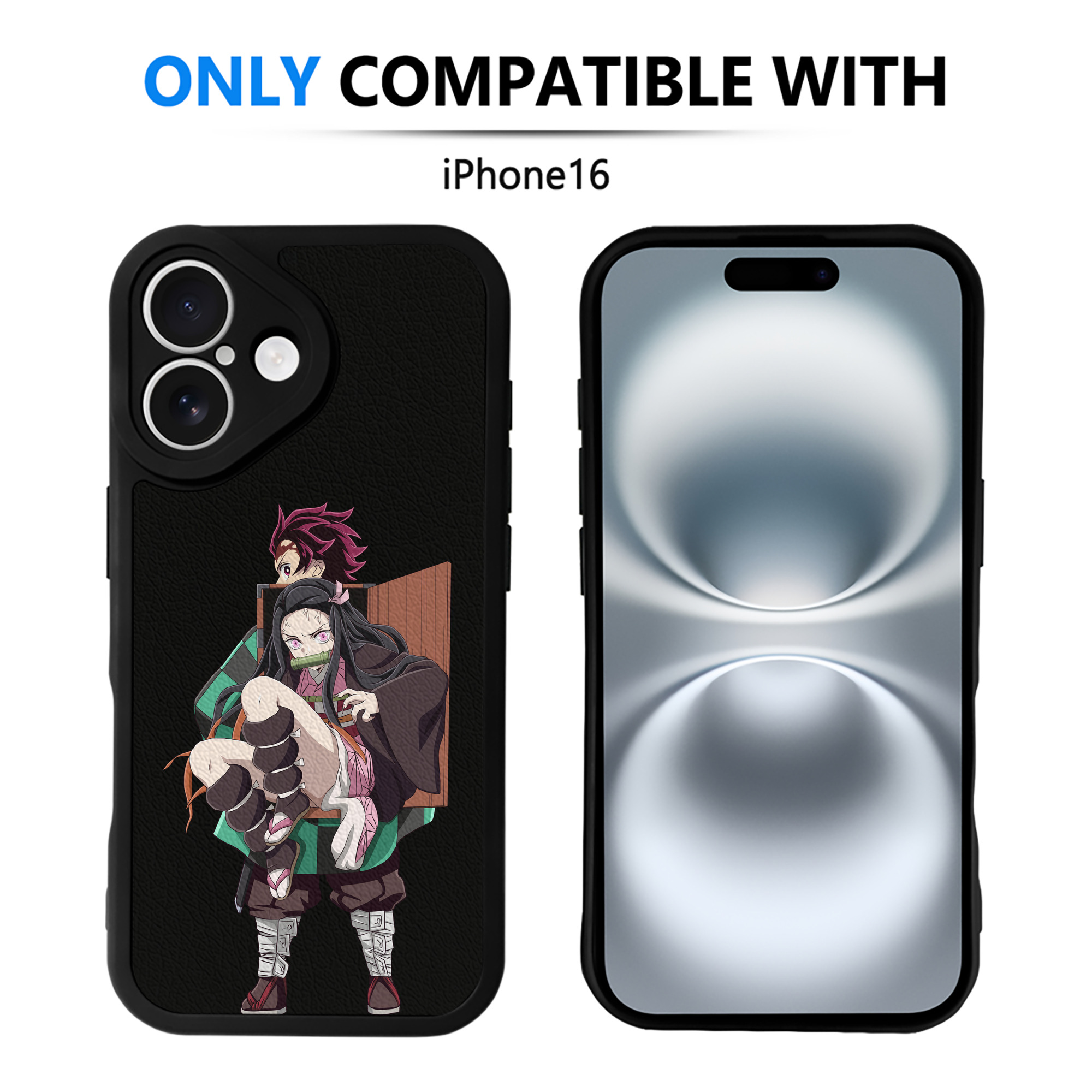 （画像用） 鬼滅の刃（きめつのやいば）竈門 禰󠄀豆子／かまど ねずこ Kamado Nezuko 【iPhone 16シリーズ対応】シリコンスマホケース（レザー調） 材質：シリコン